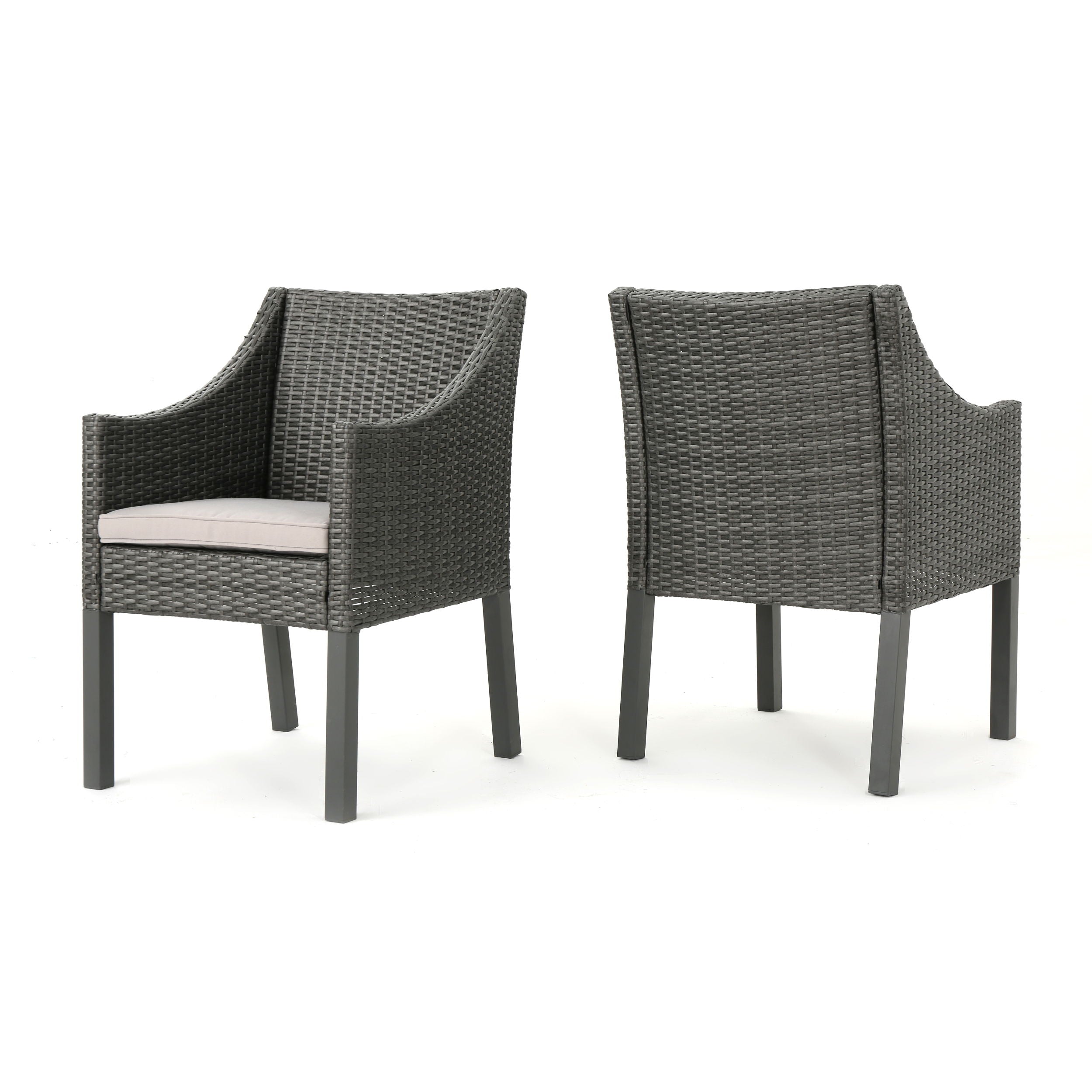 Outdoor Rattan Dining Chair With Straight Legs And Sloped Arms (Set of 2) - Gray / Silver