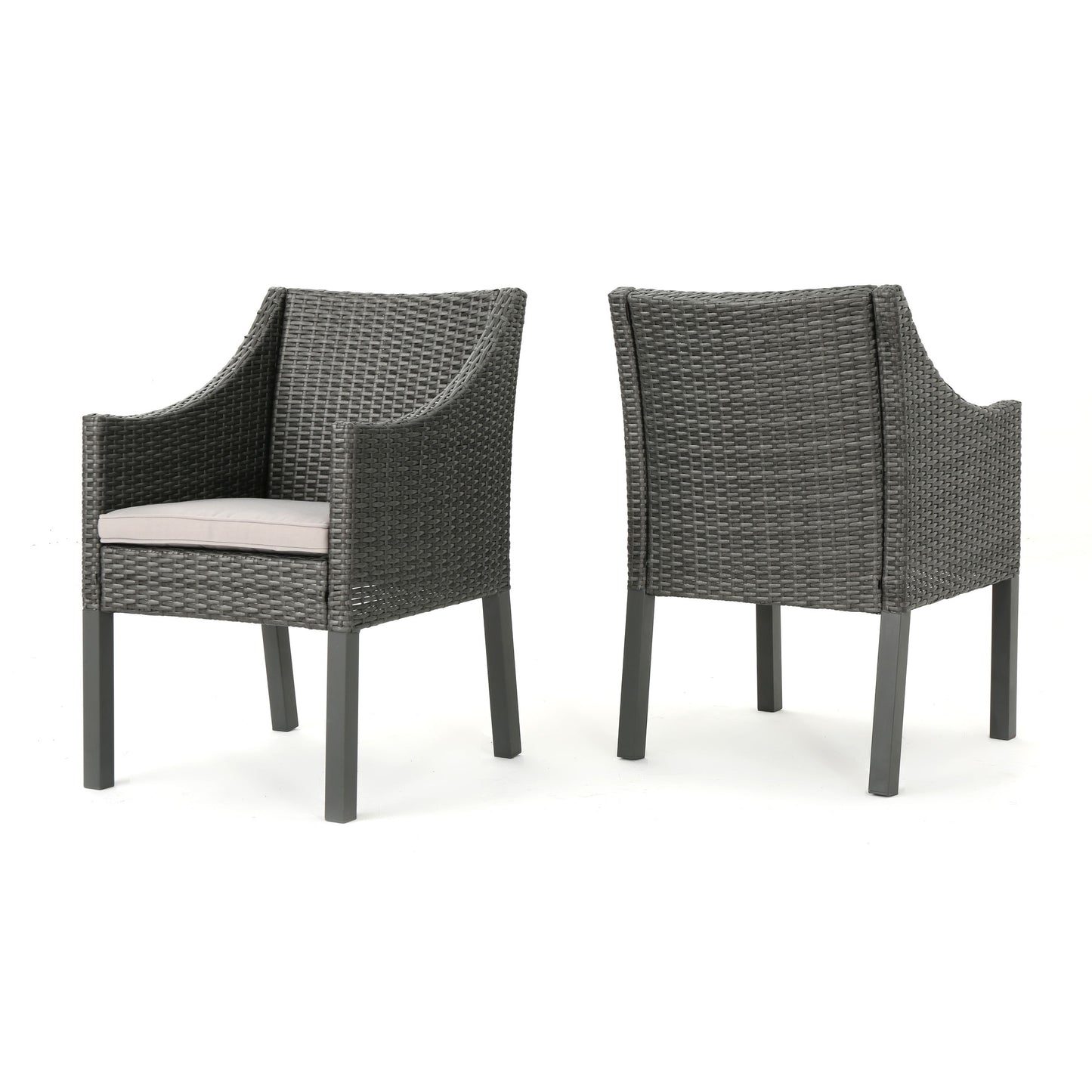 Outdoor Rattan Dining Chair With Straight Legs And Sloped Arms (Set of 2) - Gray / Silver