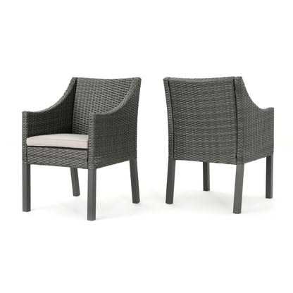 Outdoor Rattan Dining Chair With Straight Legs And Sloped Arms (Set of 2) - Gray / Silver