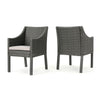 Outdoor Rattan Dining Chair With Straight Legs And Sloped Arms (Set of 2) - Gray / Silver