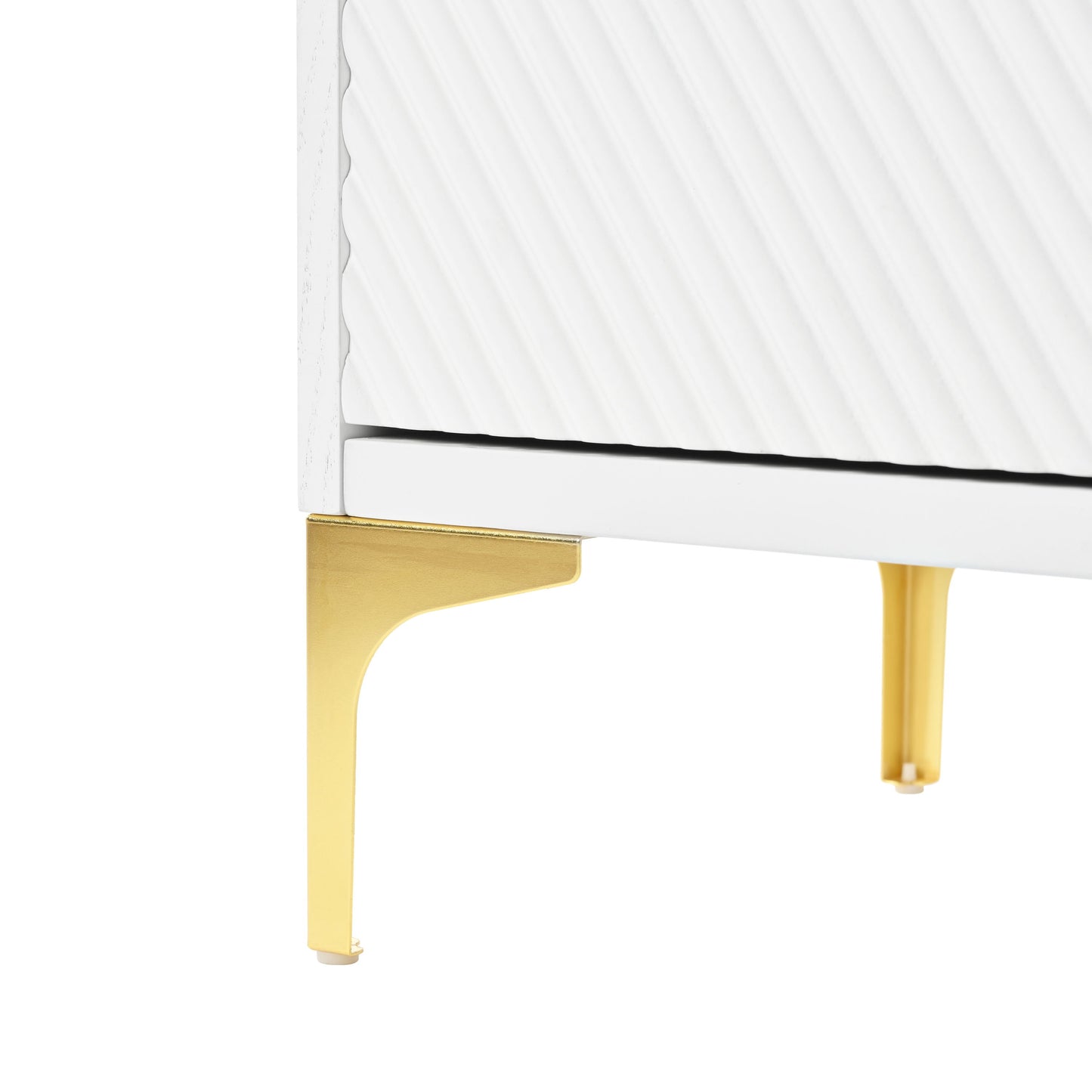 Modern Wood Sideboard Cabinet With Carved Door Panels, Adjustable Shelves, And Sturdy Metal Legs - White