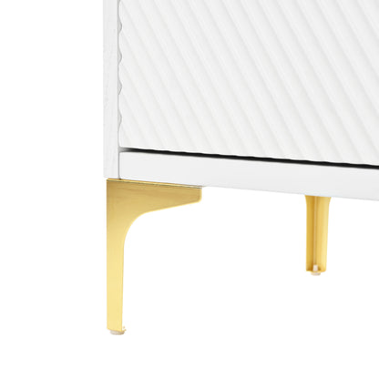 Modern Wood Sideboard Cabinet With Carved Door Panels, Adjustable Shelves, And Sturdy Metal Legs - White
