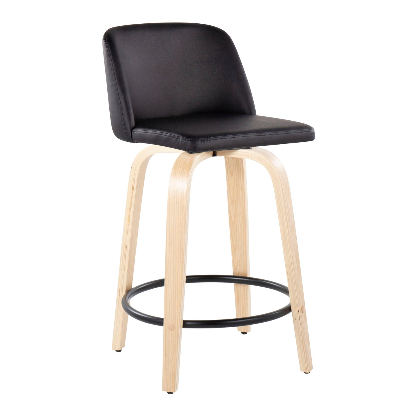 Toriano - Contemporary Fixed Height Counter Stool & Swivel With Round Footrest (Set of 2) - Natural / Black