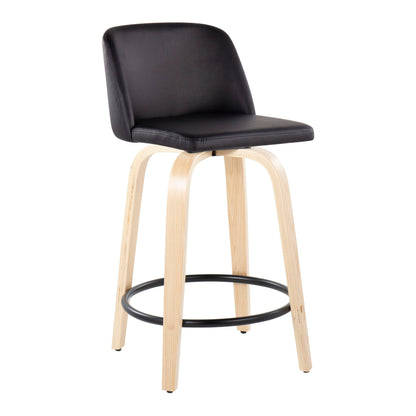 Toriano - Contemporary Fixed Height Counter Stool & Swivel With Round Footrest (Set of 2) - Natural / Black