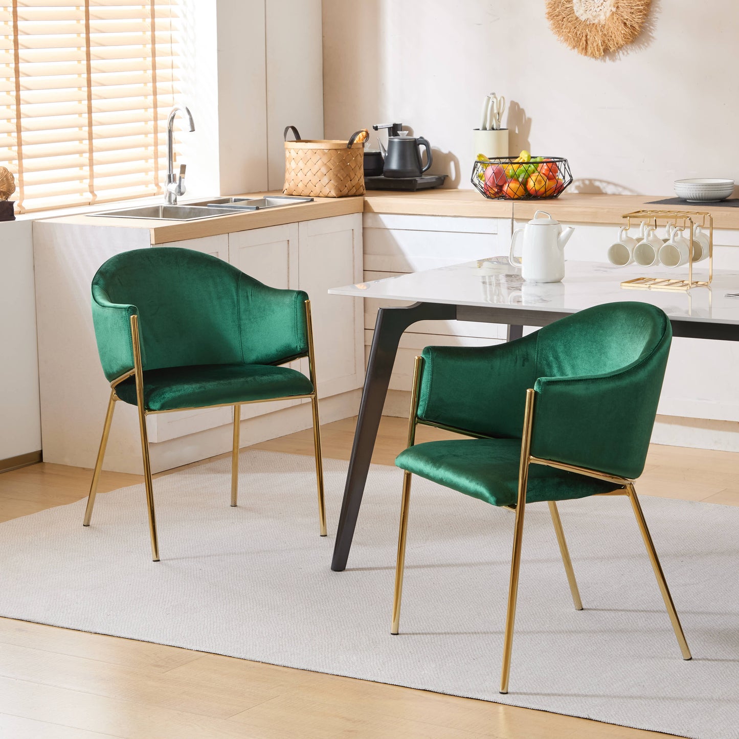 Modern Upholstered Dining Chair With Gold Metal Frame - Emerald / Gold