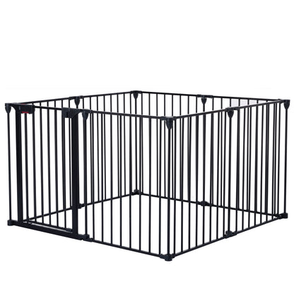 Adjustable Safety Gate 8 Panels Play Yard Metal Doorways Fireplace Fence Christmas Tree Fence Gate For House Stairs Gate Prohibited Area Fence - Black