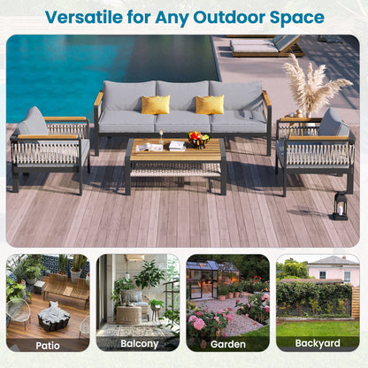 4 Pieces Outdoor Sectional Sofa Set 5 Person Patio Seating Group Outdoor Conversation Set With Cushions And A Coffee Table For Patios, Gardens, Or Balcony - Gray