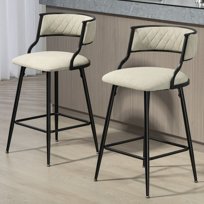 Counter Height Bar Stools Cover Kitchen Island Counter Bar Stool With Black Powder Coating Base And Footrest (Set of 2) - Beige