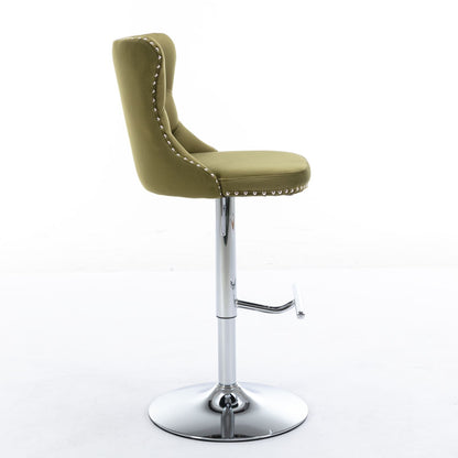 Swivel Velvet Barstools Adjusatble Seat Height From 25-33", Modern Upholstered Chrome Base Bar Stools With Backs Comfortable Tufted For Home Pub And Kitchen Island (Set of 2), 1712Ol - Olive Green