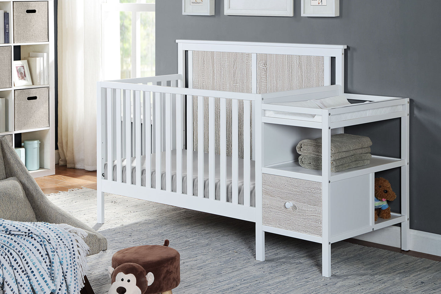 Connelly - 4 In 1 Crib and Changer Combo - White, Rockport Gray