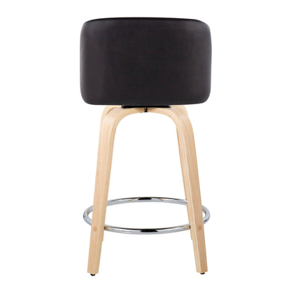 Toriano - Contemporary Fixed Height Counter Stool With Swivel With Round Footrest (Set of 2) - Natural / Black