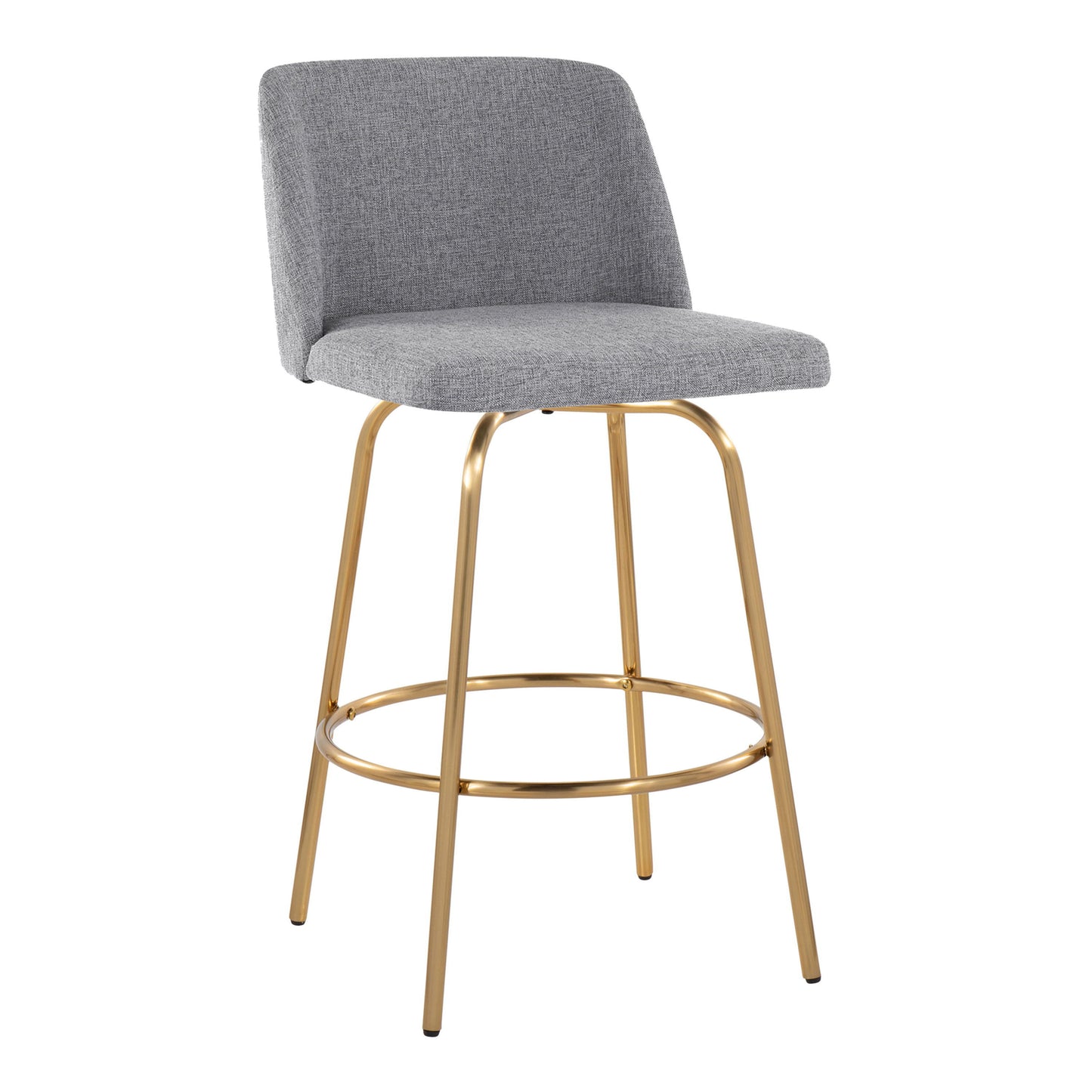 Toriano - Contemporary Fixed Height Counter Stool With Swivel And Round Footrest (Set of 2) - Gray / Gold