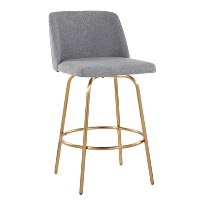 Toriano - Contemporary Fixed Height Counter Stool With Swivel And Round Footrest (Set of 2) - Gray / Gold