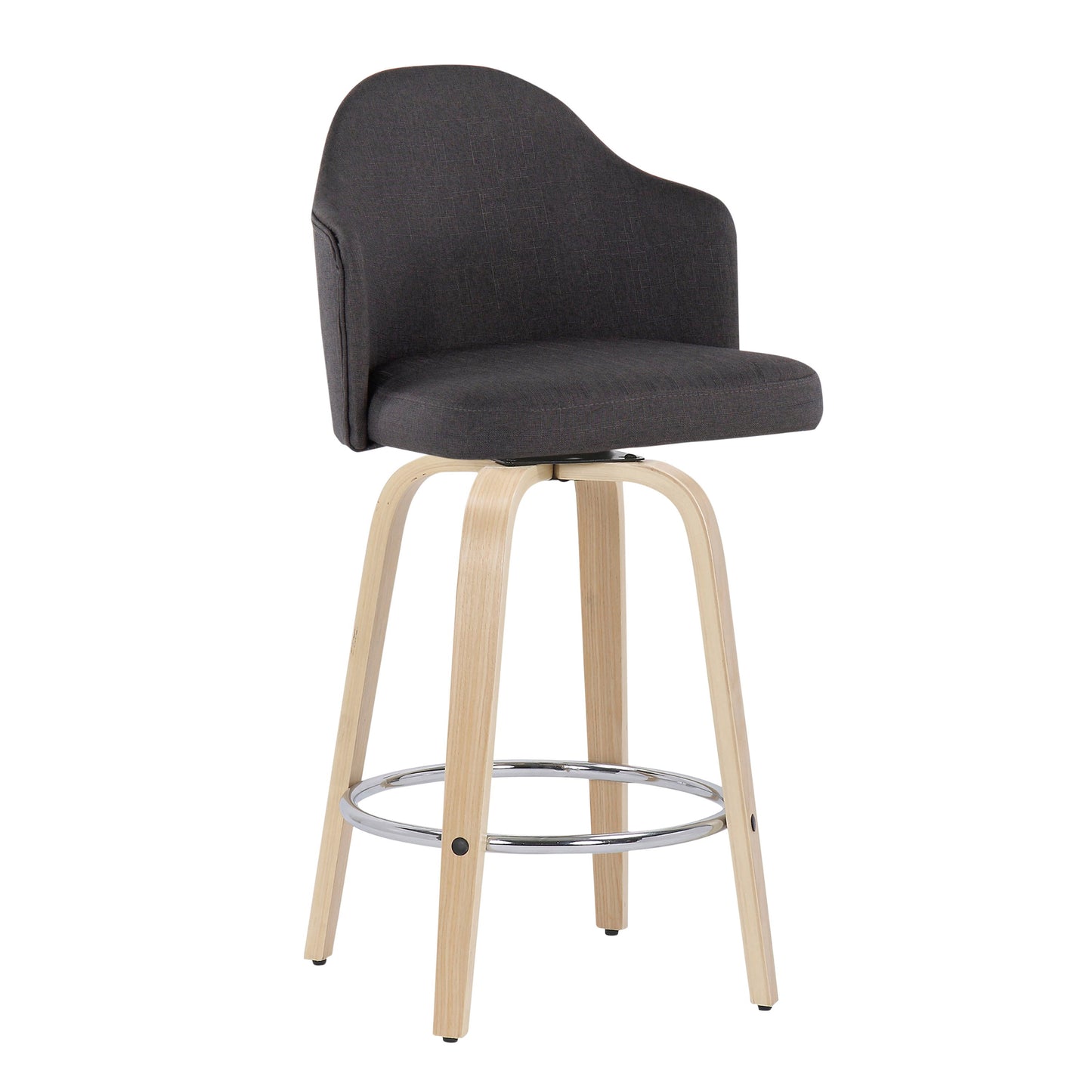 Ahoy - Mid-Century Modern Fixed Height Counter Stool With Natural Legs / Round Chrome Footrest (Set of 2) - Charcoal