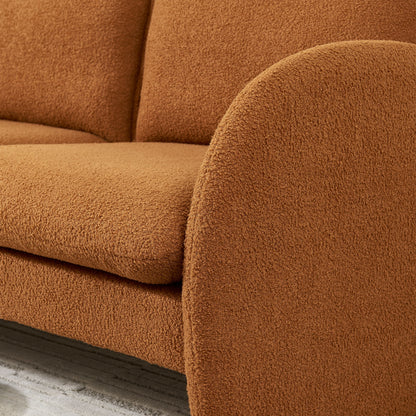 Loveseat Sofa Small Couch For Living Room, Sherpa Fabric Upholstered Loveseat Sofa Couch, Small Loveseat Sofa For Apartment, Bedroom - Orange