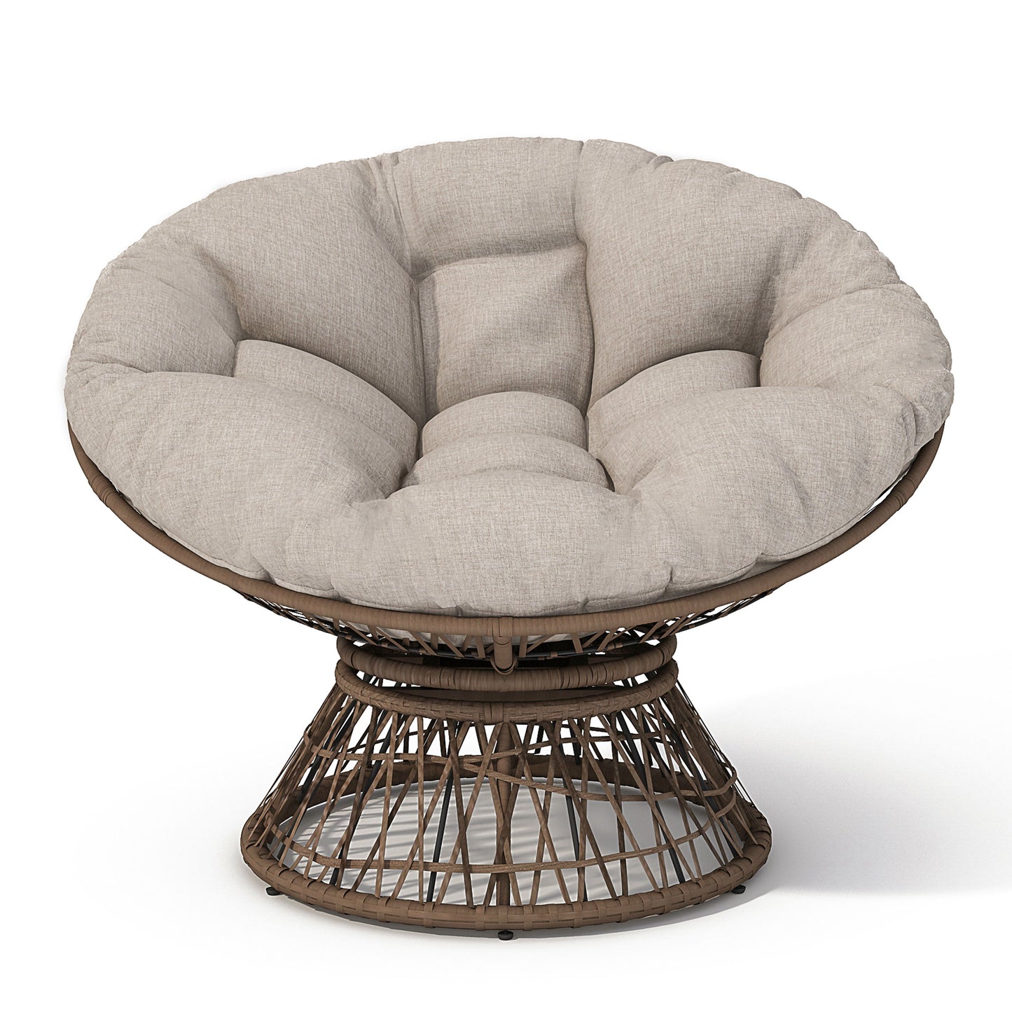 Ergonomic Wicker Chair With Cloud Thick Density Cushion, 3 Proof Cover High Capacity Iron Frame Fluid 360ÔøΩÔøΩÔøΩÔøΩÔøΩÔøΩÔøΩÔøΩÔøΩÔøΩÔøΩÔøΩÔøΩÔøΩÔøΩ Swivel - Beige / Brown