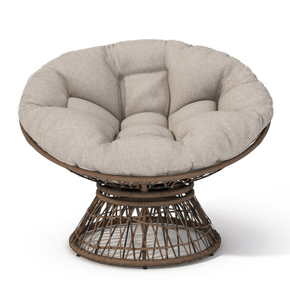 Ergonomic Wicker Chair With Cloud Thick Density Cushion, 3 Proof Cover High Capacity Iron Frame Fluid 360ÔøΩÔøΩÔøΩÔøΩÔøΩÔøΩÔøΩÔøΩÔøΩÔøΩÔøΩÔøΩÔøΩÔøΩÔøΩ Swivel - Beige / Brown