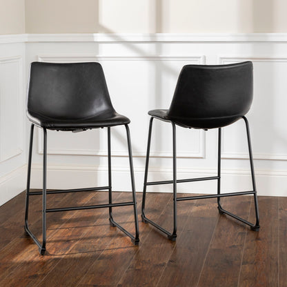 Industrial Faux Leather Counter Stools (Set of 2) - Black