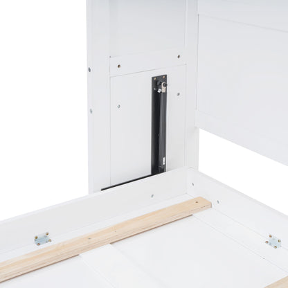 Full Size Space Saving Murphy Wall Bed With Top Cabinets, Flexible Slats - White