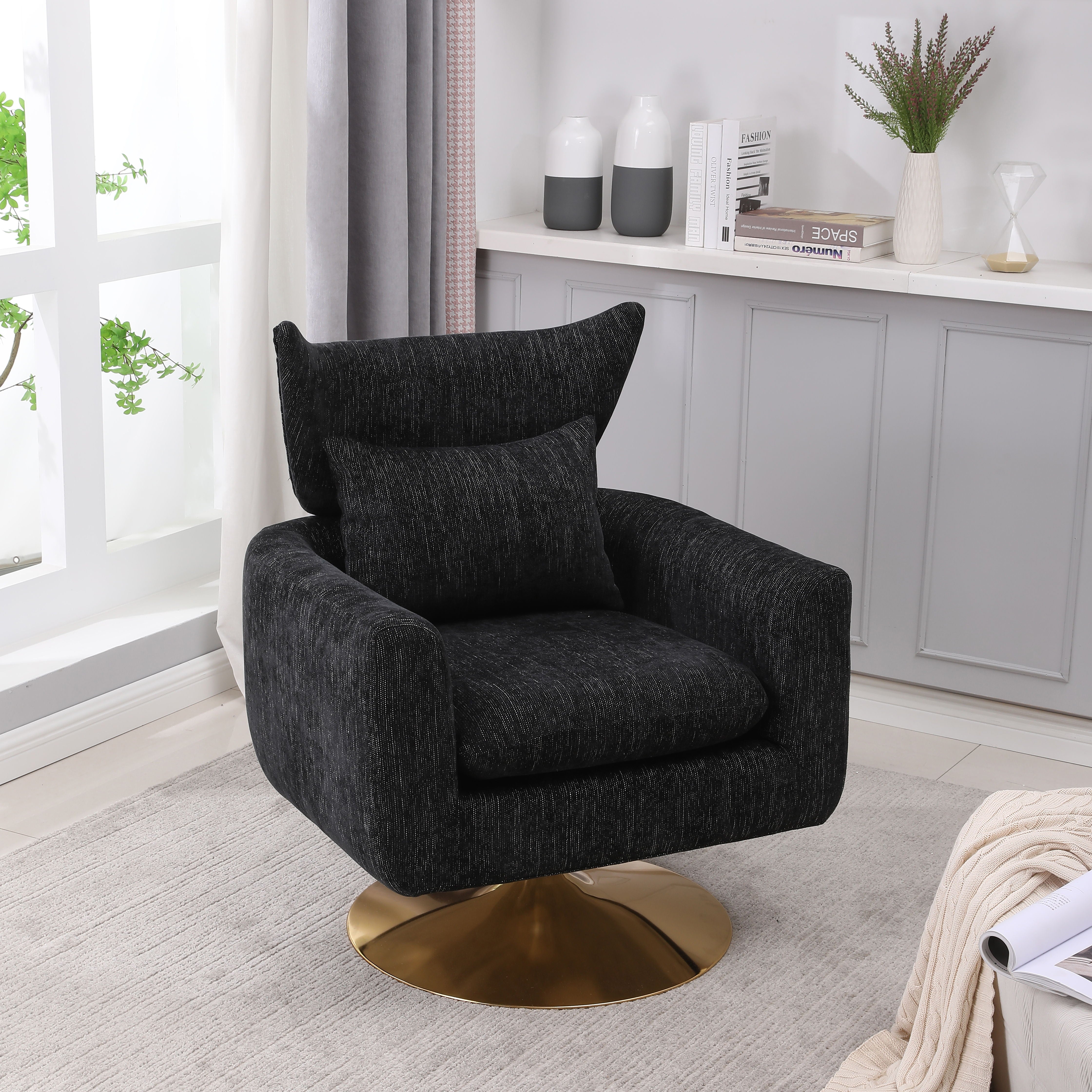 Classic Mid-Century 360-Degree Swivel Accent Chair - Black