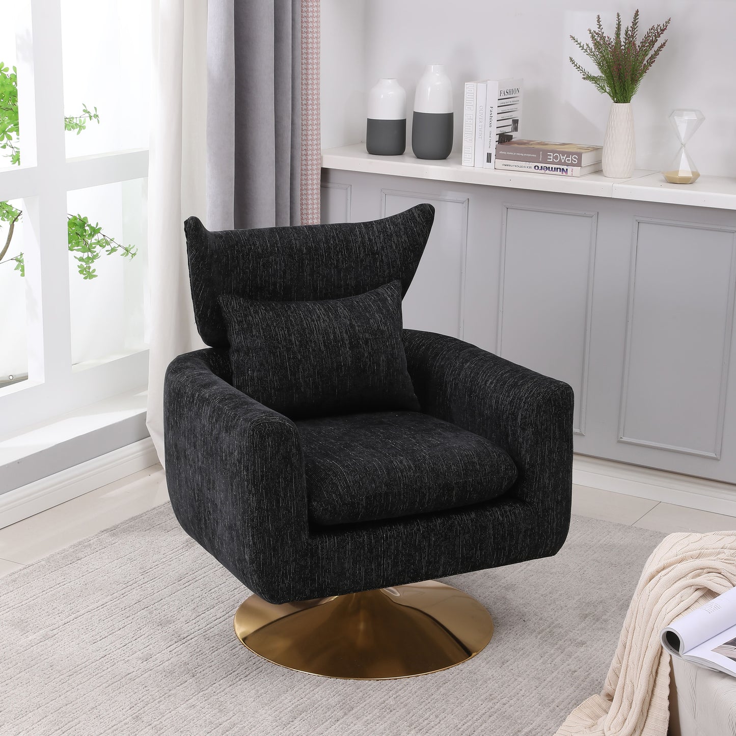 Classic Mid-Century 360-Degree Swivel Accent Chair - Black