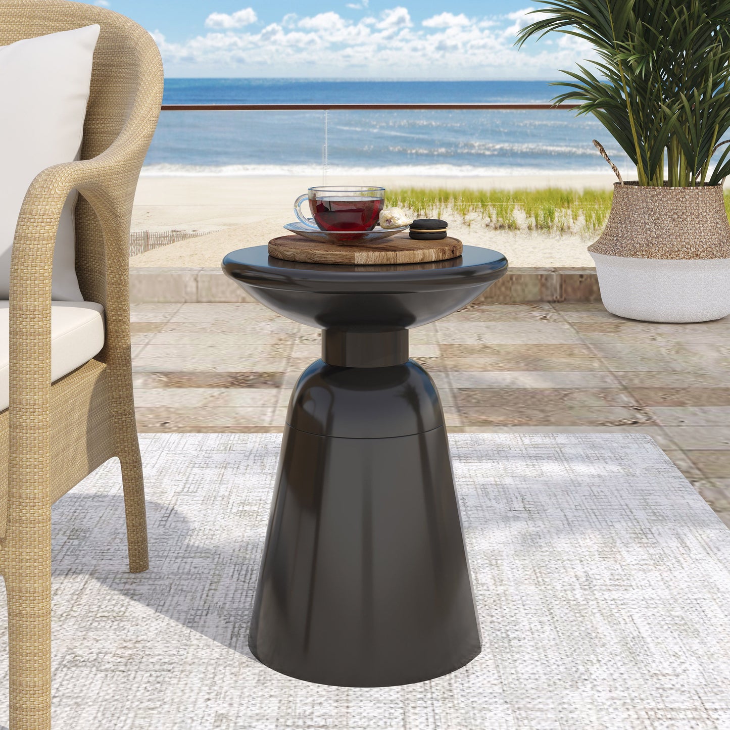 Outdoor Metal End Table Large - Black