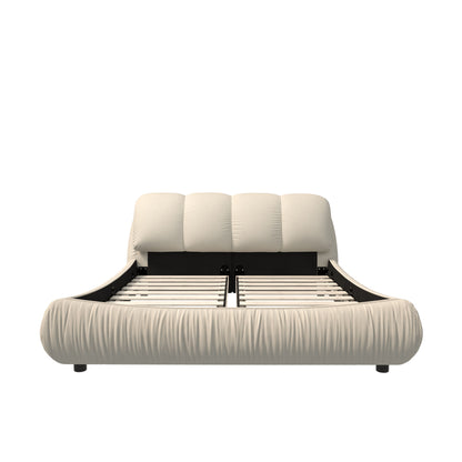 Queen Size Luxury Upholstered Platform Bed With Oversized Padded Backrest And Solid Wood Frame, Suitable For Multiple Heights Of Mattresses - Beige