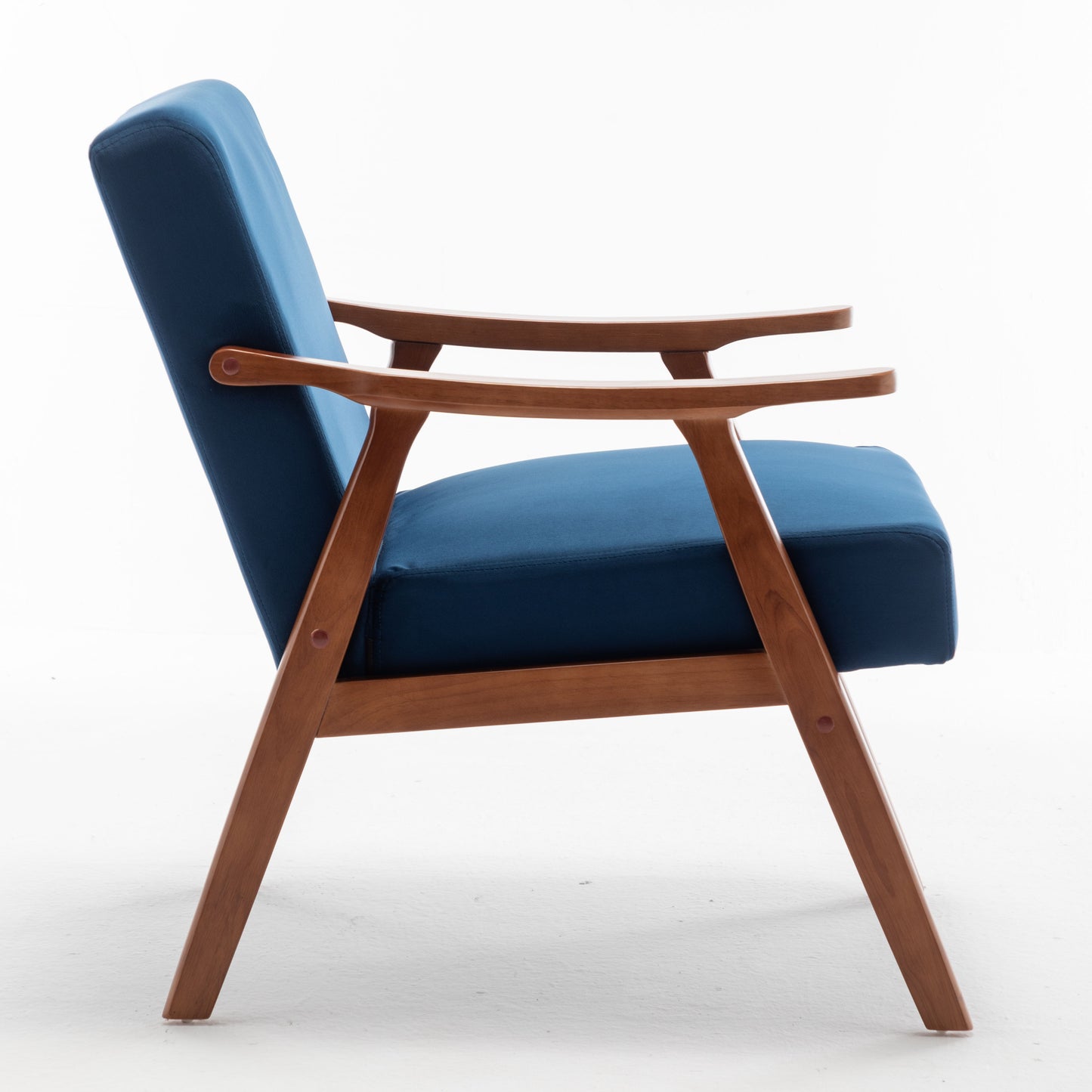 Mid Century Modern Wingback Accent Chair With Solid Wood Frame And Extra Thick Backrest - Lounge Chair For Living Room, Bedroom, Or Reading Room - Blue