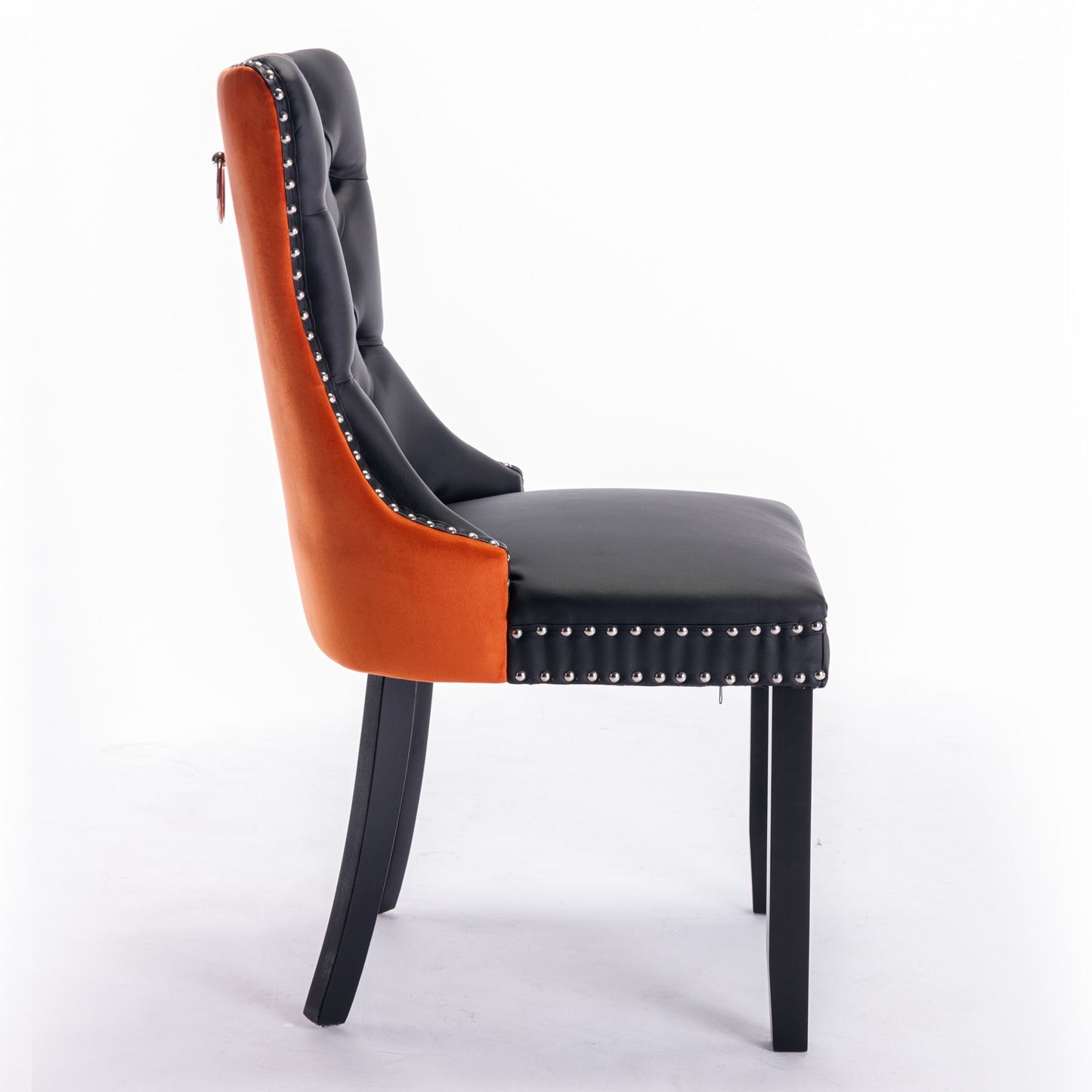 Nikki - Modern, High-End Tufted Solid Wood Contemporary And Velvet Upholstered Dining Chair With Wood Legs Nailhead Trim (Set of 2) - Black / Orange