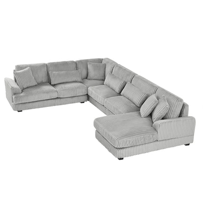 Oversized Sectional Sofa U - Shaped Sofa Couch Modern Sofa Upholstered In Soft Corduroy With A Chaise Lounge For Living Room - Gray