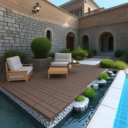 H Style Patio Deck Tiles, Diy Module Interlocking Decking Tiles Floor Tile Outdoor And Indoor, Easy And Quick Installation Court Tiles For Porch Poolside Balcony Backyard 44 Pieces - - Red Brown