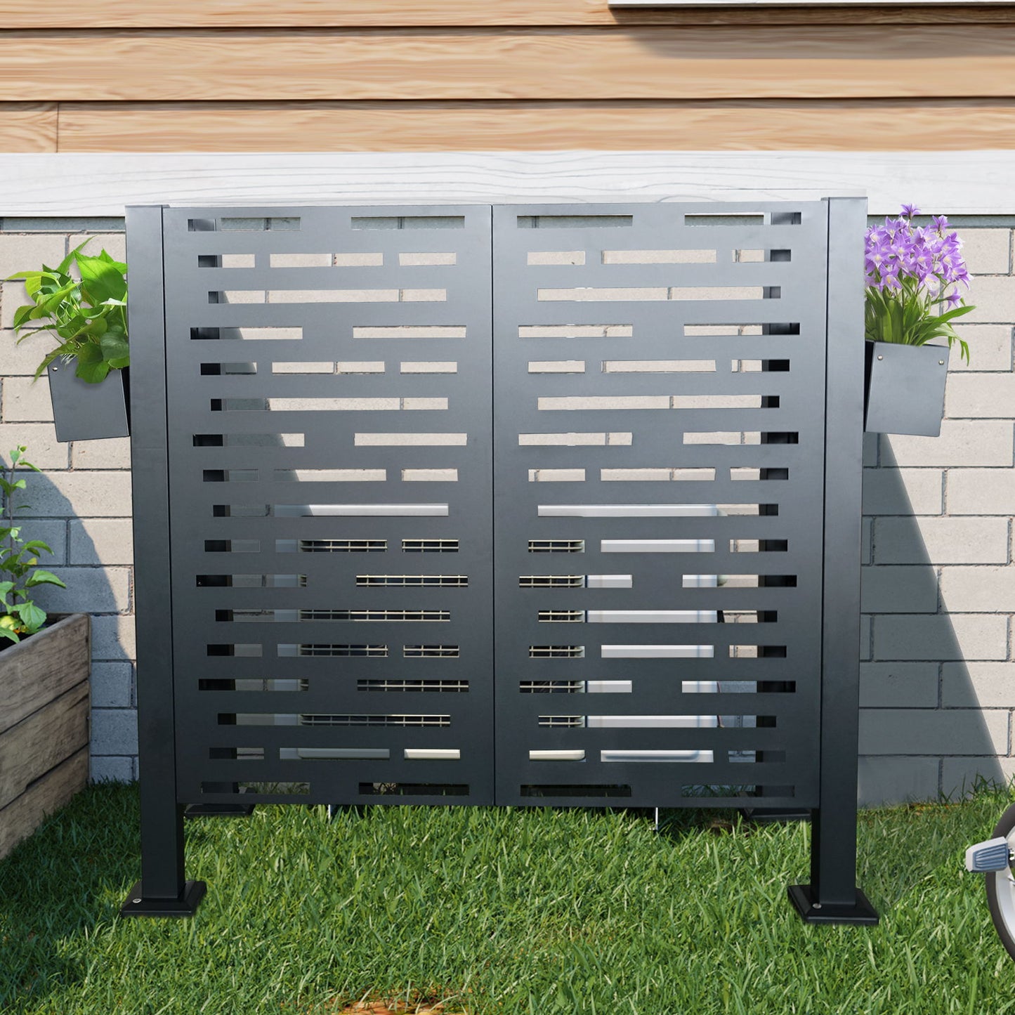 4 X 2 Ft Air Conditioner Fence For Outdoor Units, Metal Privacy Fence Cover, Perfect To Conceal Air Conditioning Units - Charcoal