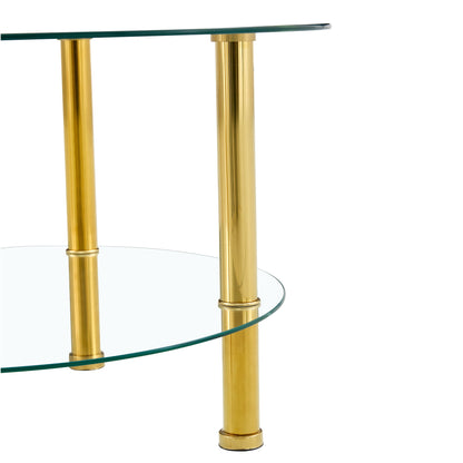 Contemporary Minimalist Double Layer Tempered Glass Coffee Table - Gold / Transparent