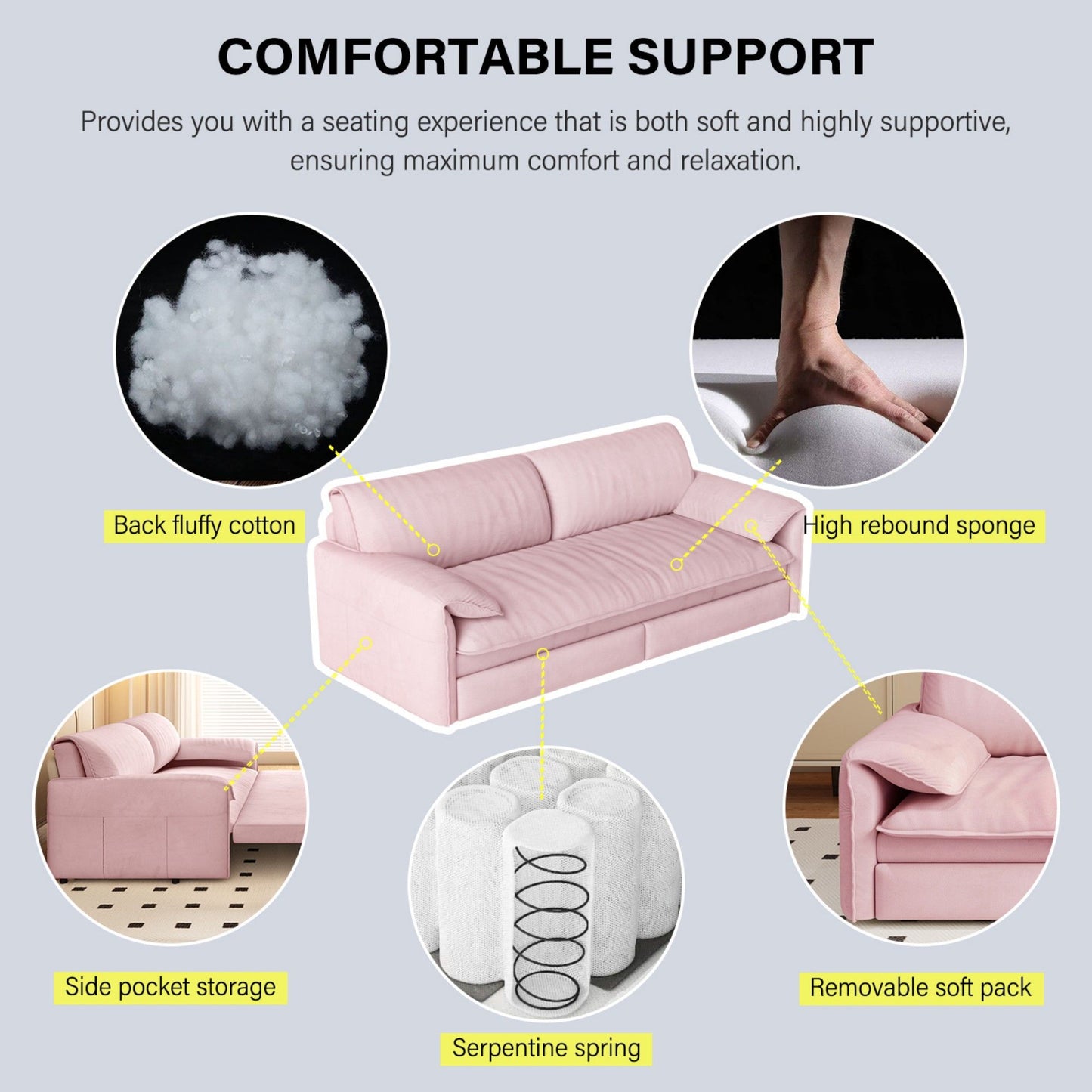 Queen Pull Out Sofa Bed, 3 In 1 Convertible Sleeper Sofa With Side Storage Multifunctional Velvet Loveseat Bed For Living Room - Pink