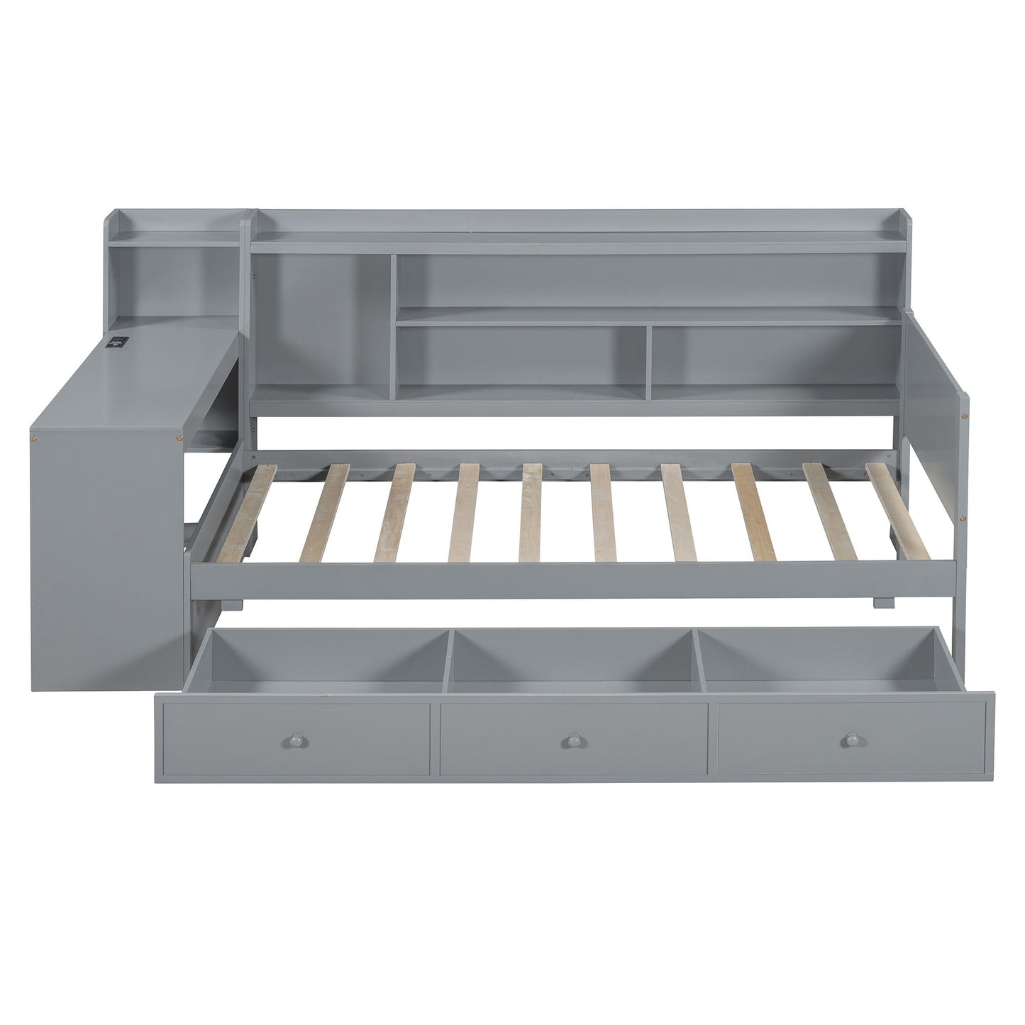 Twin Size Daybed With 3 Drawers USB Ports And Desk - Gray