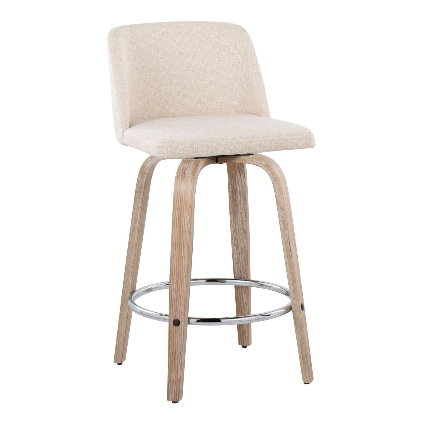 Toriano - Contemporary Fixed Height Counter Stool With Swivel And Round Footrest (Set of 2) - Whitewashed / Cream