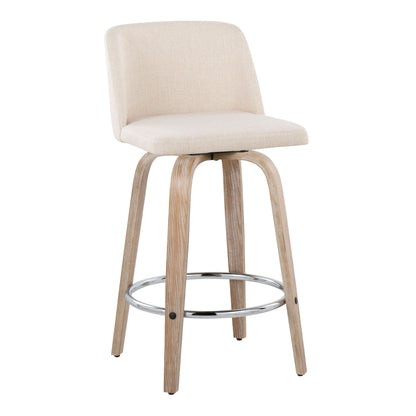 Toriano - Contemporary Fixed Height Counter Stool With Swivel And Round Footrest (Set of 2) - Whitewashed / Cream