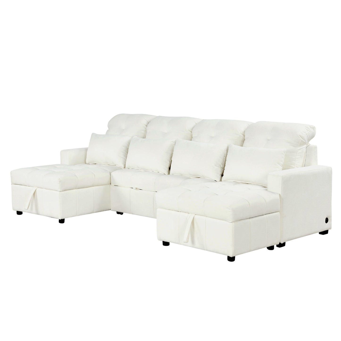 Oversized U - Shaped Sofa Versatile Sectional Sofa Pull Out Sofa Bed With Double Storage Chaise Lounges And 2 USB Ports For Living Room - Beige