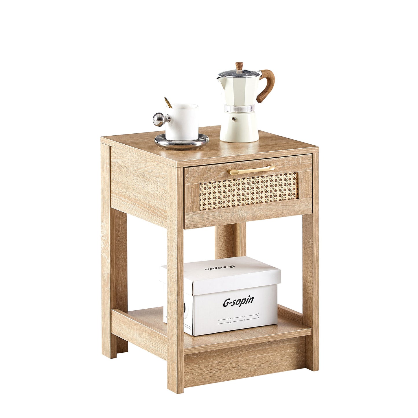 15.75" Rattan End Table With Drawer, Modern Nightstand, Side Table For Living Room, Bedroom - Natural