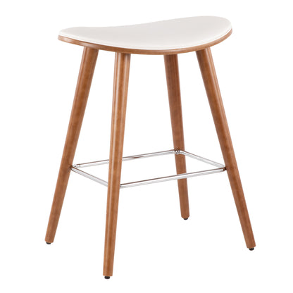 Saddle - Mid-Century Modern Counter Stool (Set of 2) - Walnut / White