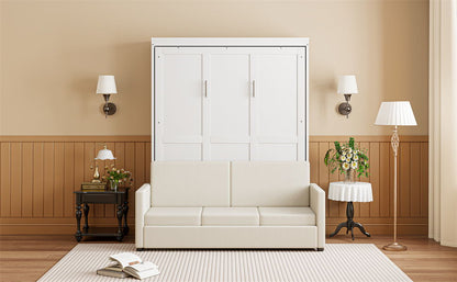 Full Size Murphy Wall Bed With Cushion - White
