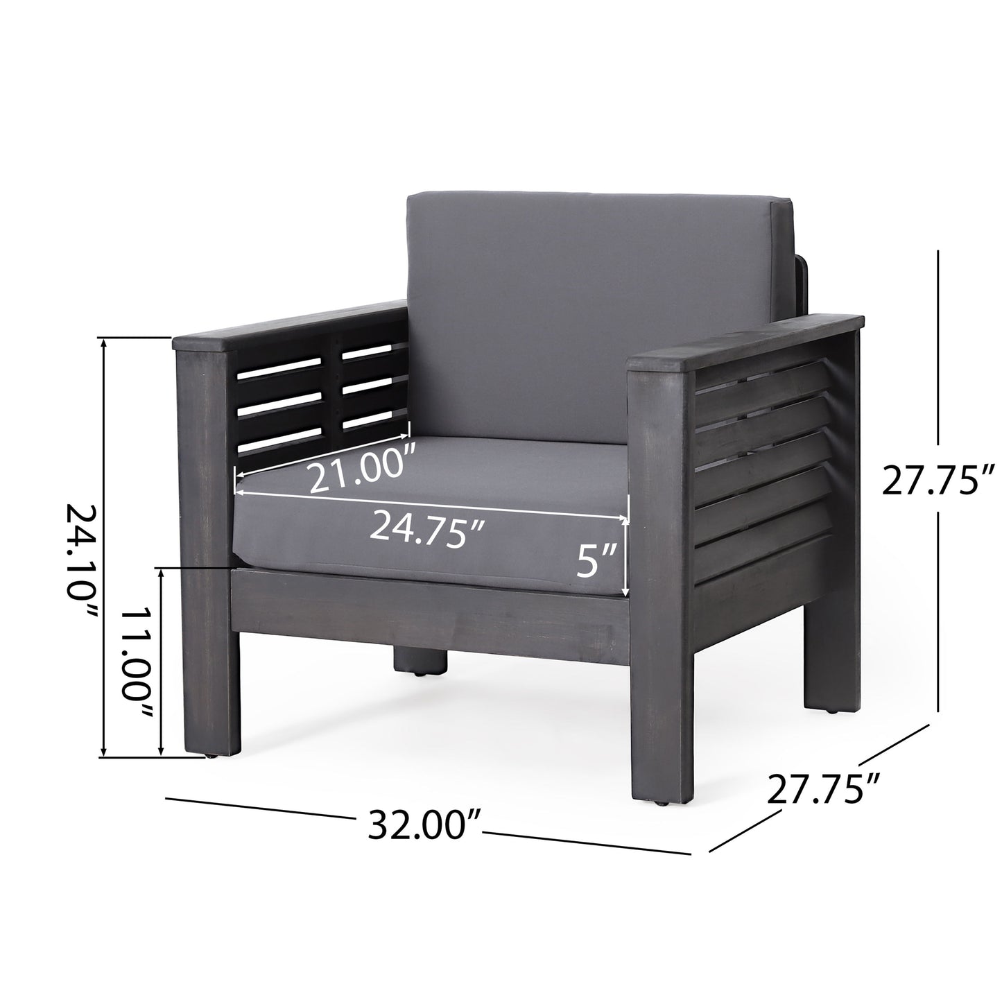 Acacia Wood Loveseat And Coffee Table Set With Cushions - Gray