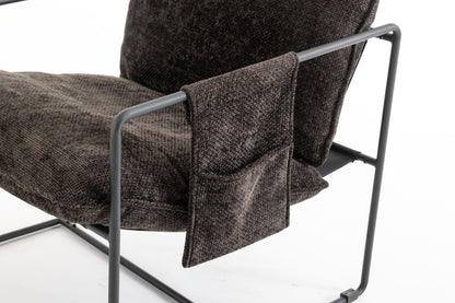 Upholstered Hanging Armchair With Arm Pocket Metal Frame (Set of 2), Crushed Foam Cushions And Skin-Friendly Braid For Living Room And Bedroom - Dark Gray