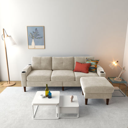 Convertible Combination Sofa, Sofa L Shaped, Sofa With Footstools With Storage Sofa For Living Room, Living Room 3 Seater Combination Sofa - Beige