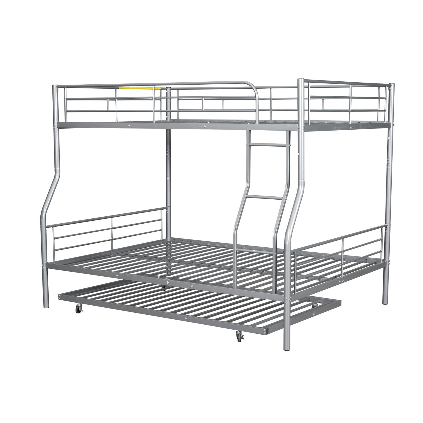 Full Long Over Queen Metal Bunk Bed With Trundle - Silver