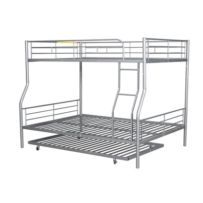 Full Long Over Queen Metal Bunk Bed With Trundle - Silver