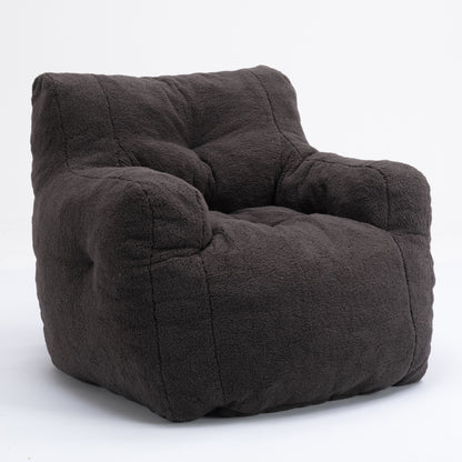 Soft Teddy Fabric Tufted Foam Bean Bag Chair With Teddy Fabric - Dark Gray