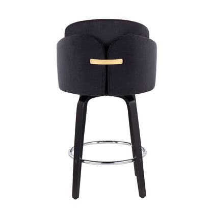 Dahlia - Contemporary Counter Stool Round Chrome Footrest (Set of 2) - Black / Gold