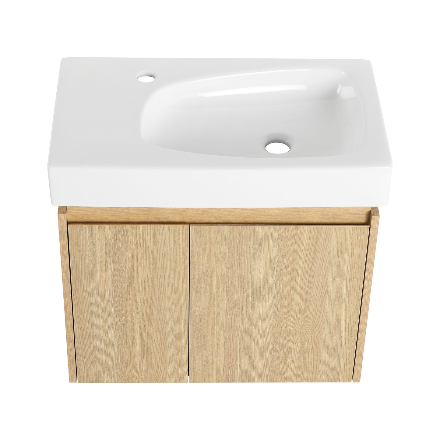 Modern 24" Bathroom Vanity With Ceramic Basin, Wall Mounted Floating Sink Combo, Wooden Storage Cabinet - Oak