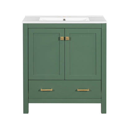 Bathroom Vanity With Single Sink, Combination Under Counter Sink, Bathroom Storage Cabinet With 2 Doors And A Drawer, Soft Closure, Multifunctional Storage - Green